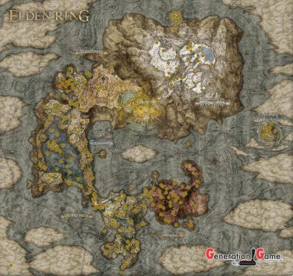 Guida la mappa del gioco di Elden Ring con le posizioni di tutti i siti di grazia debole